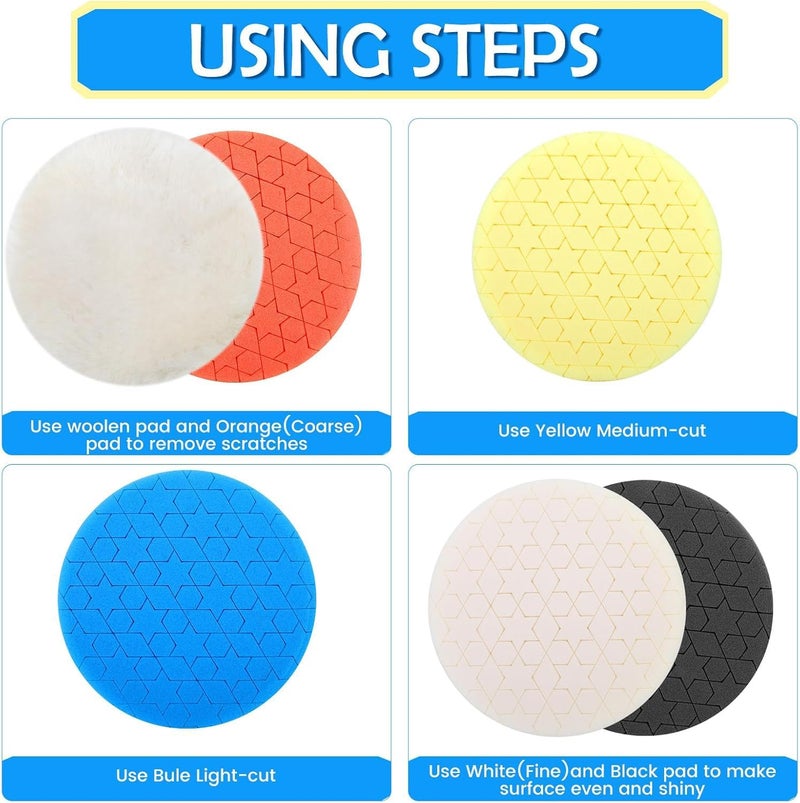 IPELY 6 Pcs 5 Inch Buffing Pads, Polishing Pads 5.5 Inch 140 mm Face for 5 Inch 125mm Base Plate Compounds, Buffer Pads for Polishing and Waxing - Image 5